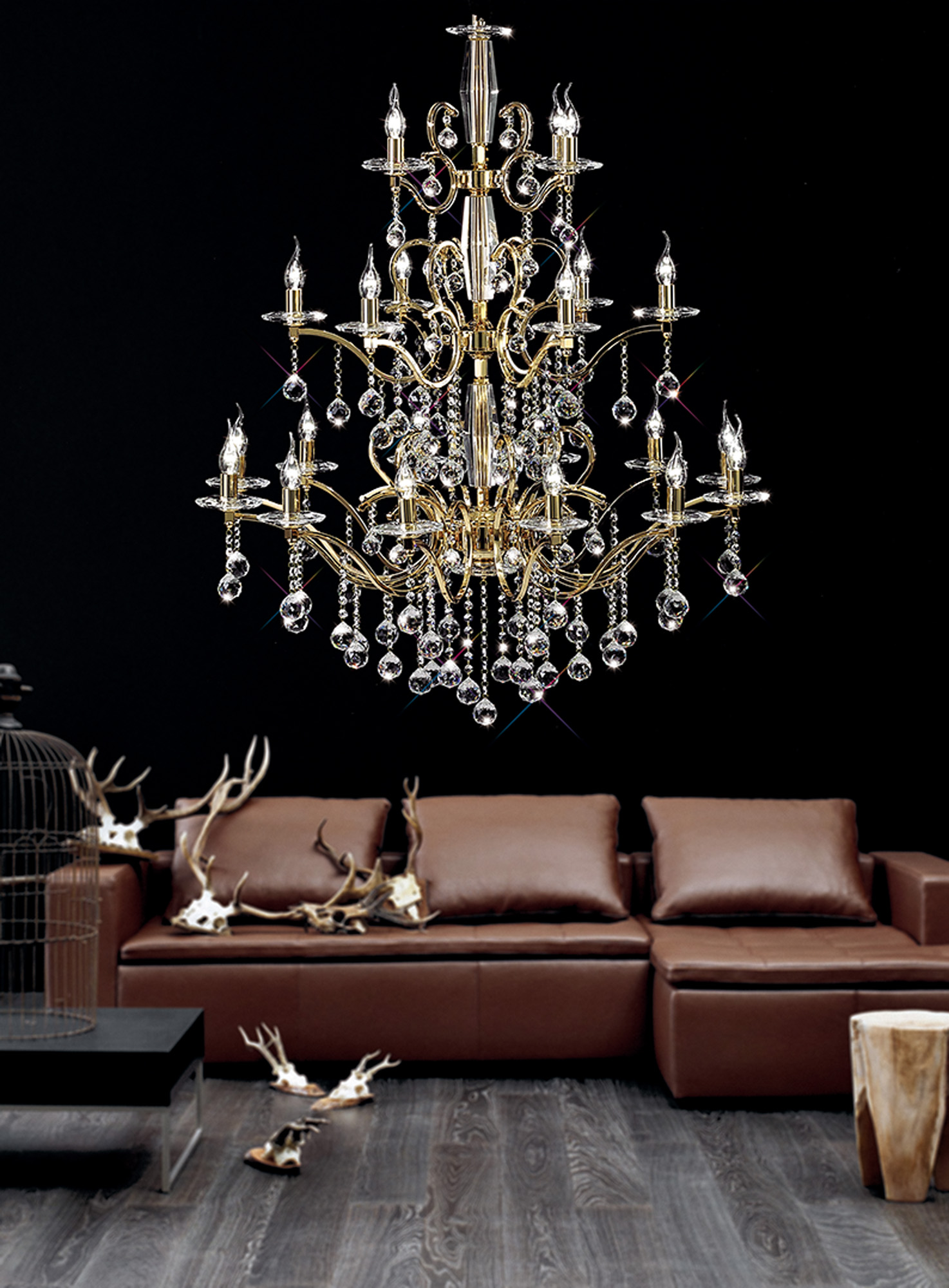 Zinta French Gold Crystal Ceiling Lights Diyas Tiered Crystal Fittings